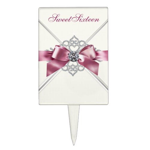 White Diamonds Pink Sweet 16 Cake Toppers