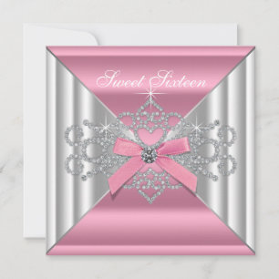 White Diamonds Pink Sweet 16 Party Invitation