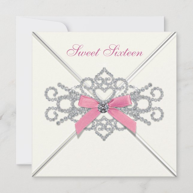 White Diamonds Pink Sweet 16 Party Invitation (Front)