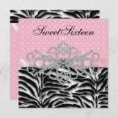 White Diamonds Pink Zebra Sweet Sixteen Birthday Invitation (Front/Back)