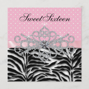White Diamonds Pink Zebra Sweet Sixteen Birthday Invitation