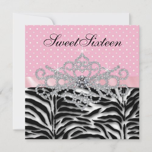 White Diamonds Pink Zebra Sweet Sixteen Birthday Invitation