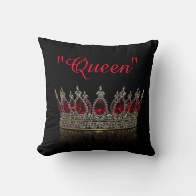 White Diamonds Red Rubies Queen Crown Throw Pillow (Front)