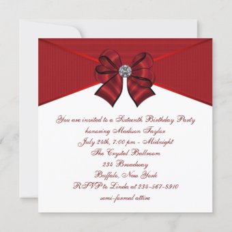 White Diamonds Red Sweet 16 Birthday Party Invitation | Zazzle