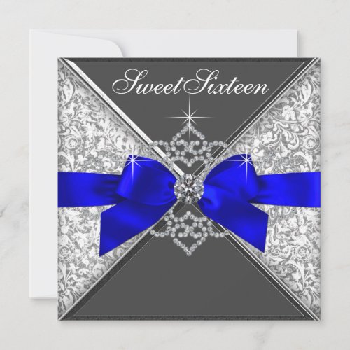 White Diamonds Royal Blue Sweet 16 Birthday Party Custom Invitations