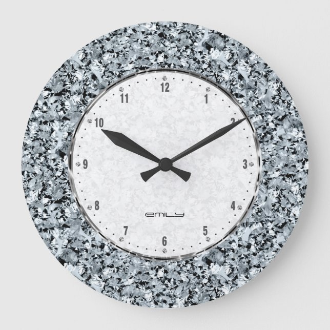 White Diamonds Seamless Pattern Large Clock (Front)