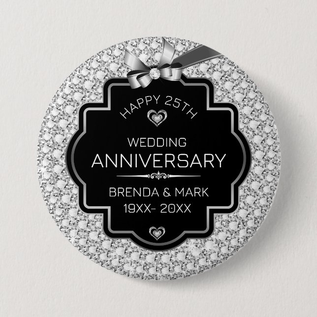 White Diamonds Silver And Black 25 Anniversary Button (Front)