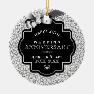 White Diamonds Silver And Black 25 Anniversary Ceramic Ornament