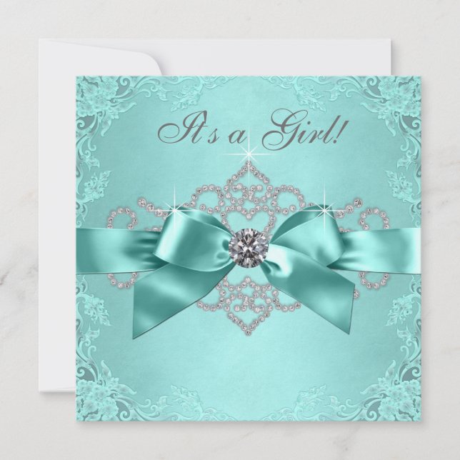 White Diamonds Teal Blue Baby Shower Invitation (Front)