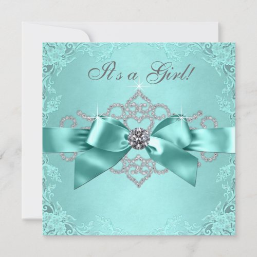 White Diamonds Teal Blue Baby Shower Invites