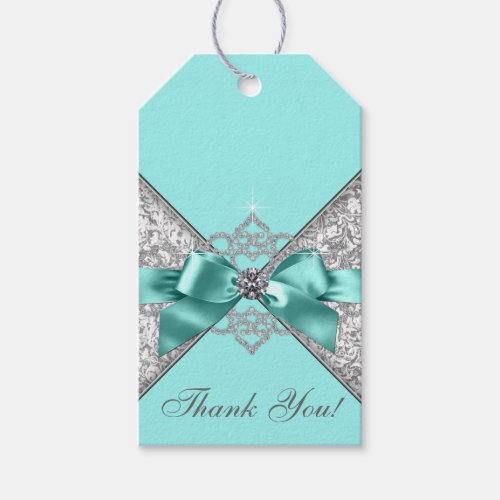 White Diamonds Teal Blue Birthday Party Gift Tags