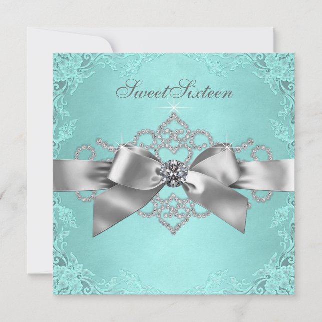 White Diamonds Teal Blue Birthday Party Invitation (Front)