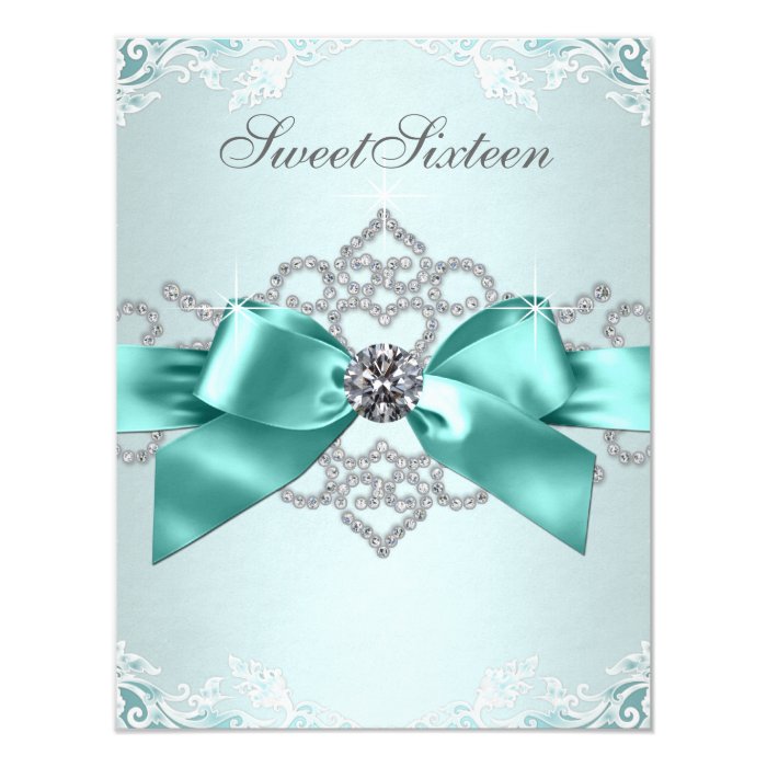 White Diamonds Teal Blue Sweet 16 Birthday Party Card Zazzle