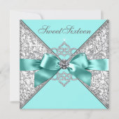 White Diamonds Teal Blue Sweet 16 Birthday Party Invitation (Front)