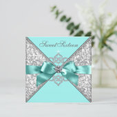 White Diamonds Teal Blue Sweet 16 Birthday Party Invitation (Standing Front)