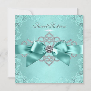 White Diamonds Teal Blue Sweet 16 Birthday Party Invitation