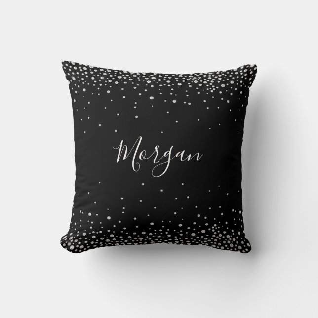 White Diamonds, White Script Name, Black Vs 2 Throw Pillow (Front)
