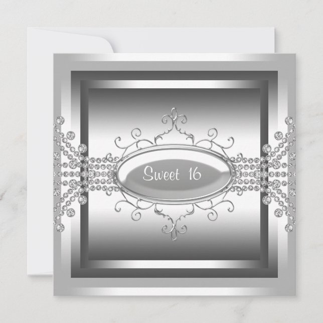 White Diamonds White Sweet 16 Birthday Party Invitation (Front)