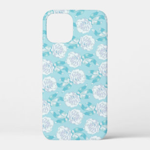 White dianthus carnations aqua blue iPhone 12 mini case