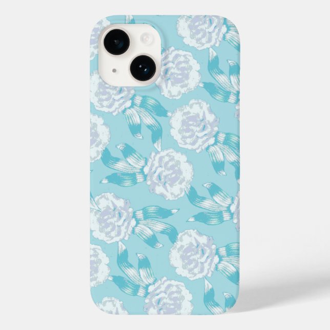 White dianthus carnations aqua blue Case-Mate iPhone case (Back)