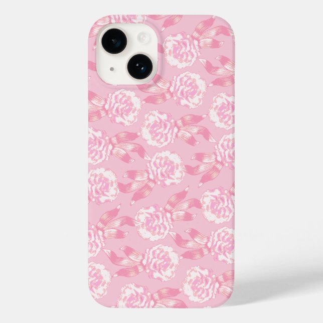 White dianthus carnations on pale pink Case-Mate iPhone case (Back)
