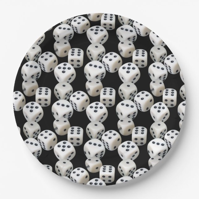 White Dice On Black Paper Plates (Front)