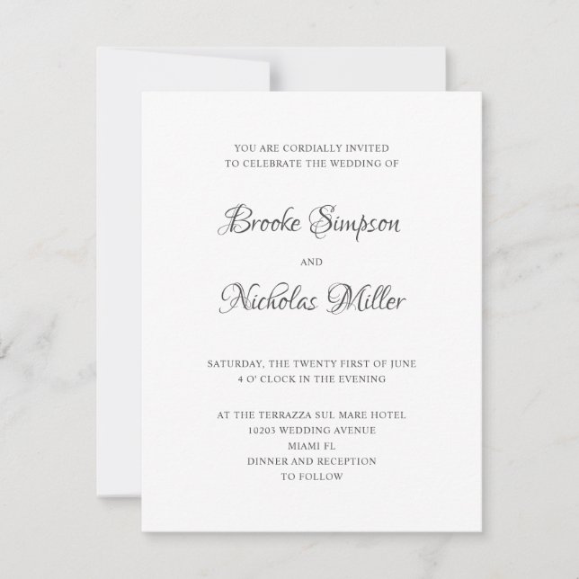 White | DIGITAL Simple Elegant Minimal Wedding Invitation (Front)