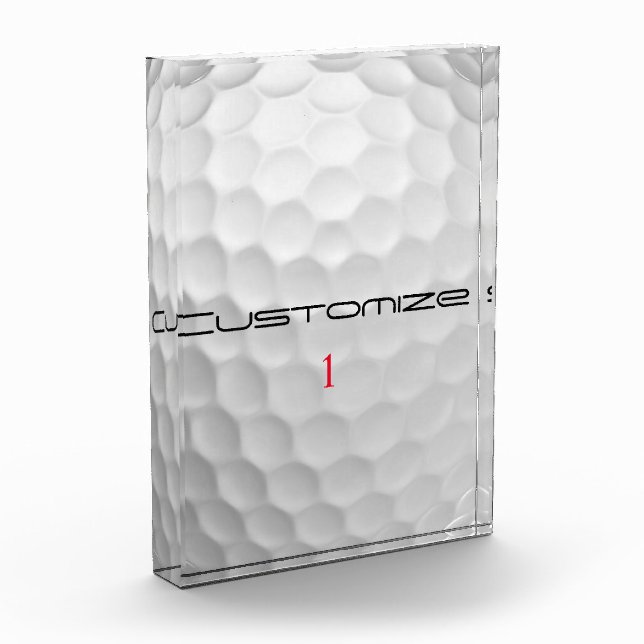 White Dimpled Golf Ball Texture Custom Name Number Acrylic Award (Left)