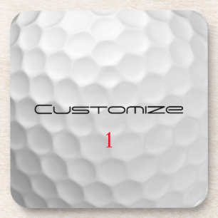 White Dimpled Golf Ball Texture Custom Name Number Beverage Coaster