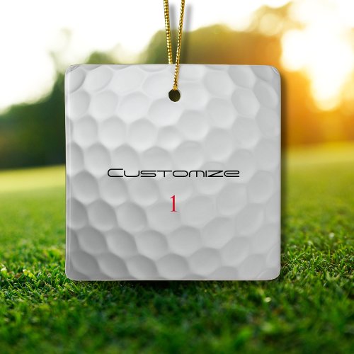 White Dimpled Golf Ball Texture Custom Name Number Ceramic Ornament