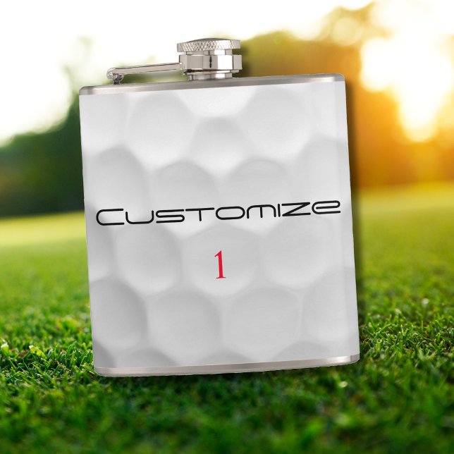 White Dimpled Golf Ball Texture Custom Name Number Flask (Creator Uploaded)