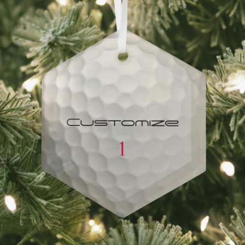 White Dimpled Golf Ball Texture Custom Name Number Glass Ornament