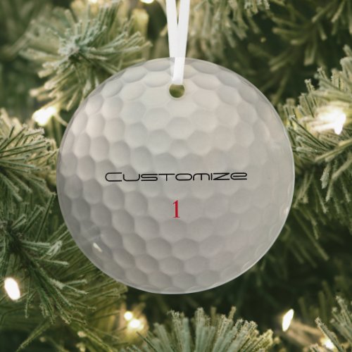 White Dimpled Golf Ball Texture Custom Name Number Glass Ornament