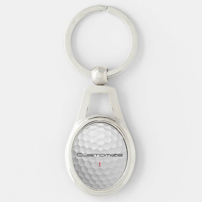 White Dimpled Golf Ball Texture Custom Name Number Keychain (Front)