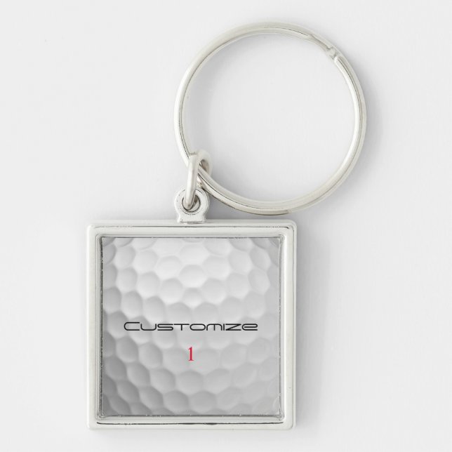 White Dimpled Golf Ball Texture Custom Name Number Keychain (Front)