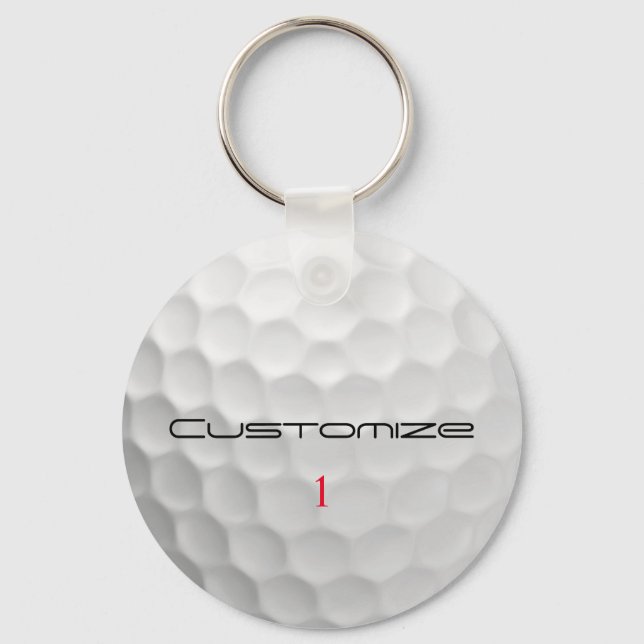 White Dimpled Golf Ball Texture Custom Name Number Keychain (Front)