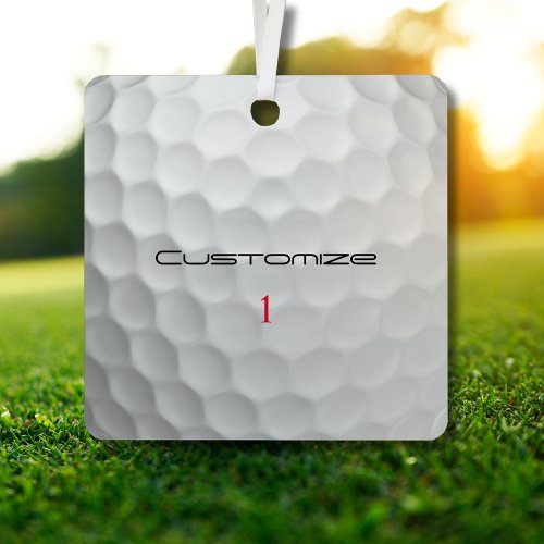 White Dimpled Golf Ball Texture Custom Name Number Metal Ornament