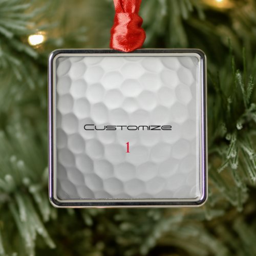 White Dimpled Golf Ball Texture Custom Name Number Metal Ornament