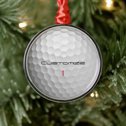 White Dimpled Golf Ball Texture Custom Name Number Metal Ornament