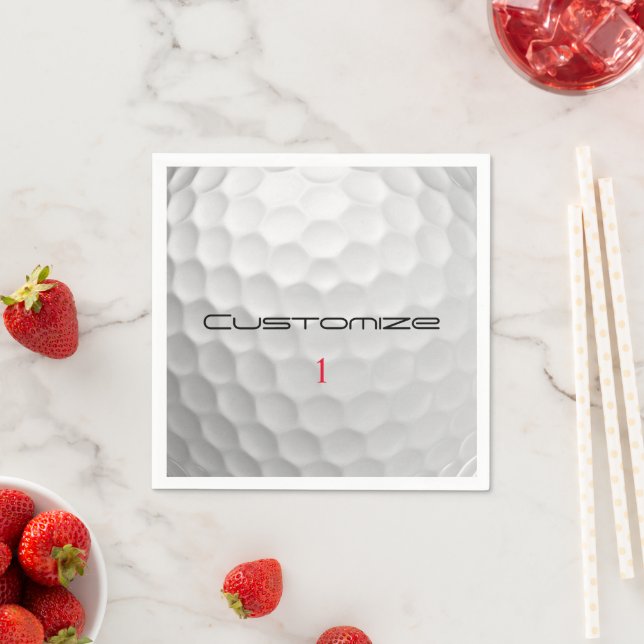 White Dimpled Golf Ball Texture Custom Name Number Napkins (Insitu)