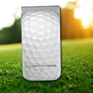 White Dimpled Golf Ball Texture Custom Name Number Silver Finish Money Clip