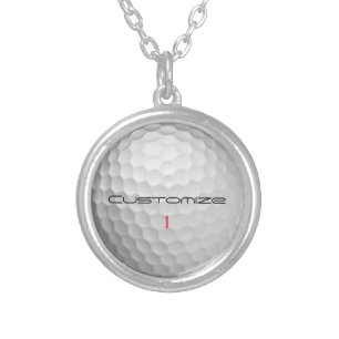 White Dimpled Golf Ball Texture Custom Name Number Silver Plated Necklace