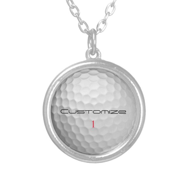 White Dimpled Golf Ball Texture Custom Name Number Silver Plated Necklace (Front)