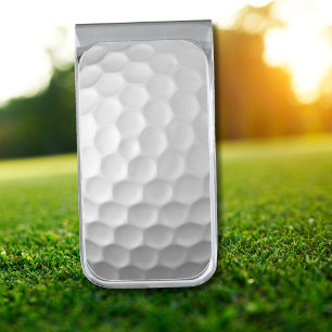 White Dimpled Golf Ball Texture Silver Finish Money Clip