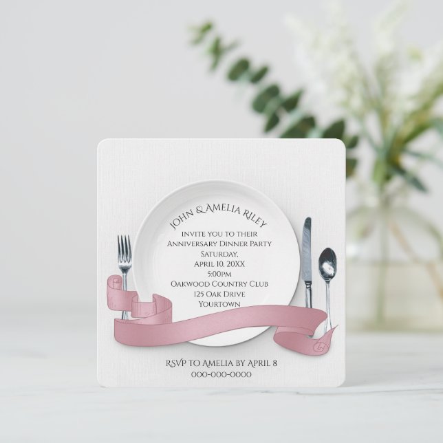 White Dinner Plate for Anniversary Party  Invitation (Standing Front)