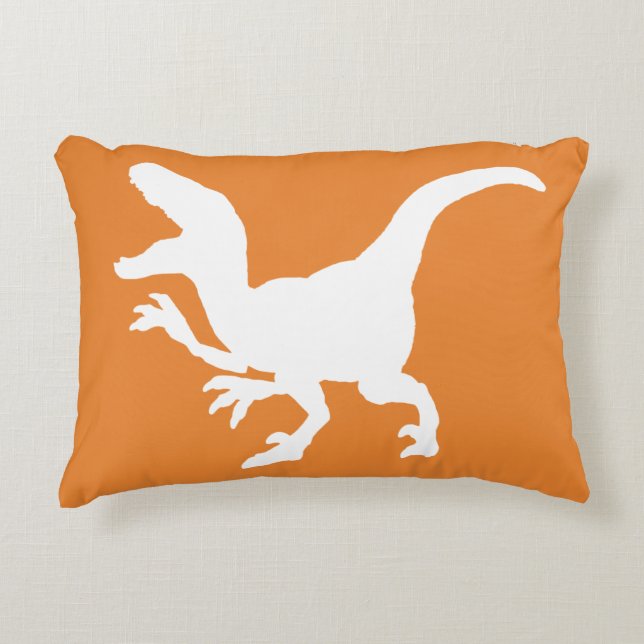 White Dinosaur Raptor Silhouette Accent Pillow (Front)