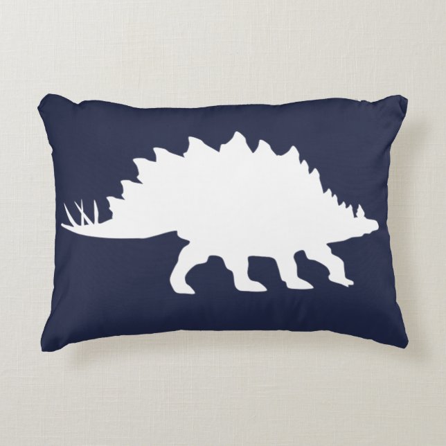 White Dinosaur Stegosaurus Silhouette Accent Pillow (Front)
