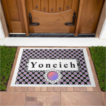 White Disc Ribbon by Kenneth Yoncich Doormat