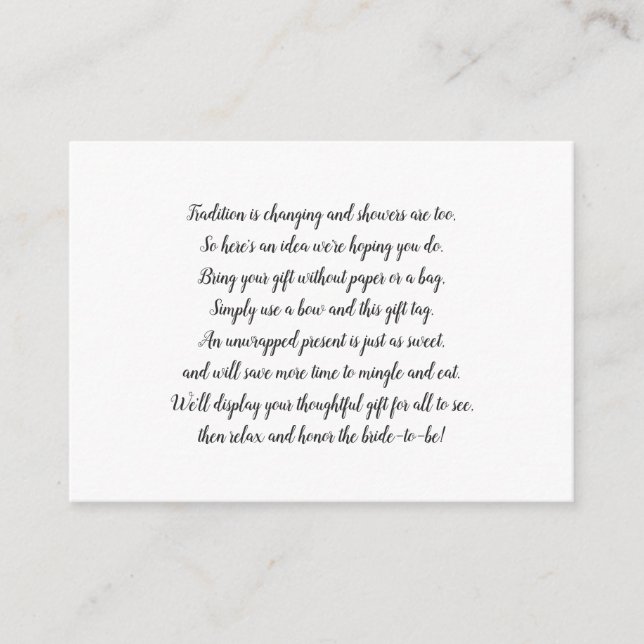 White Display bridal shower insert card + tag (Front)