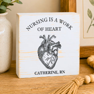 White Distressed Nursing is a Work of Heart Wooden Box Sign
